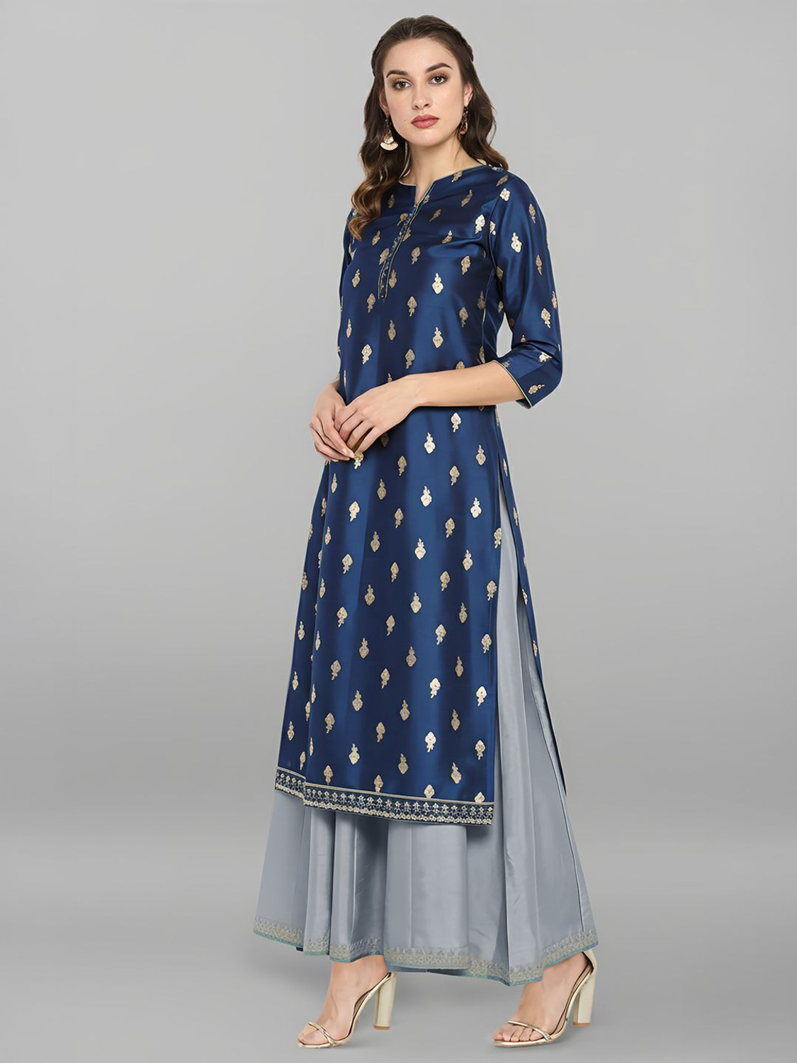 Image of Janasya Women A-line Blue Midi /Calf Length Dress