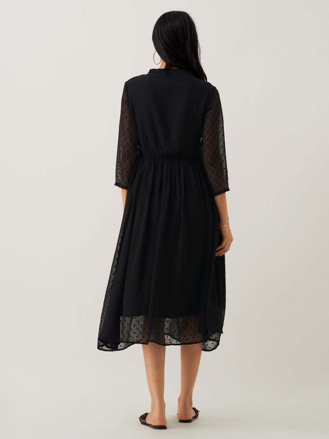 Image of AASK Women Fit and Flare Black Midi /Calf Length Dress
