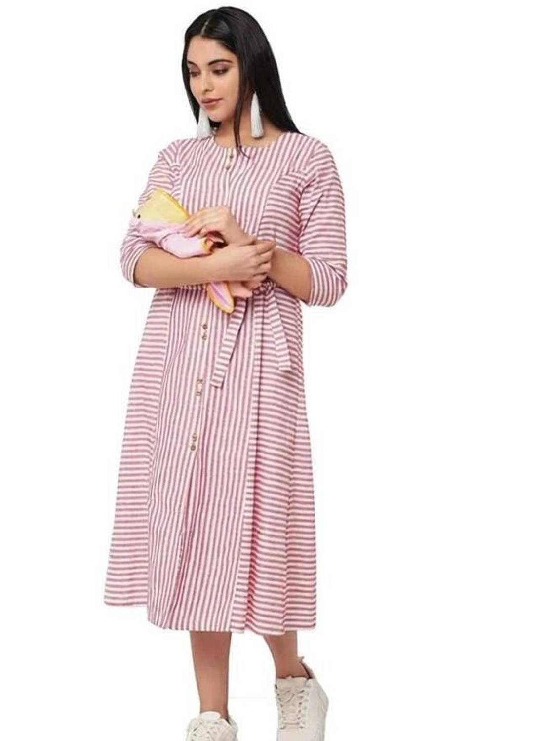 amaya creative center Women A-line Pink Midi/Calf Length Dress