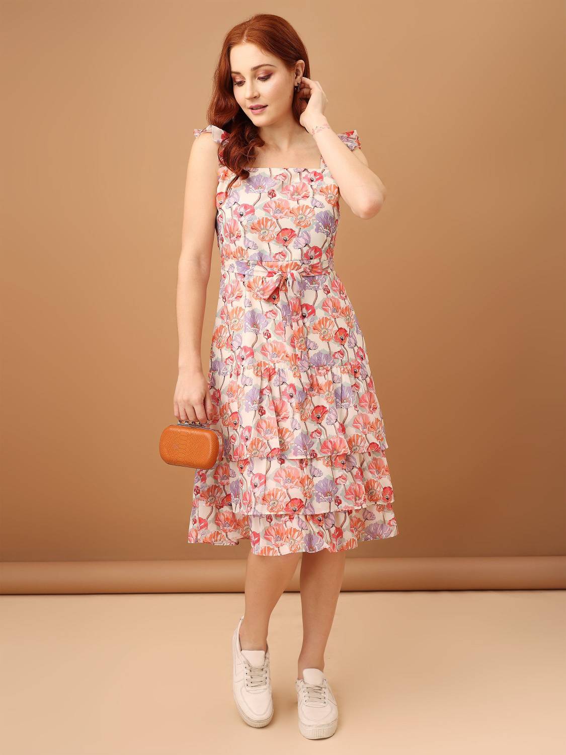 AmarAsha Women Fit and Flare White Knee Length Dress