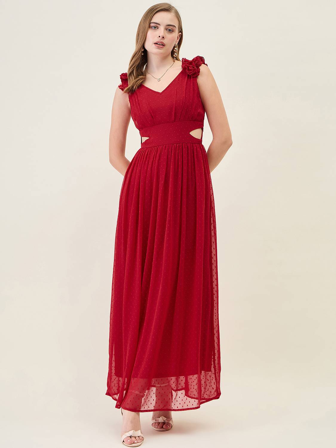 AAYU Women Fit and Flare Red Maxi/Full Length Dress