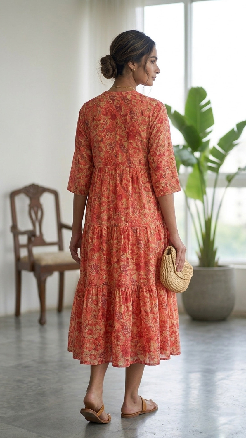 Image of Kachcha Dhaga Women Ethnic Dress Red, Orange Ankle Length Dress