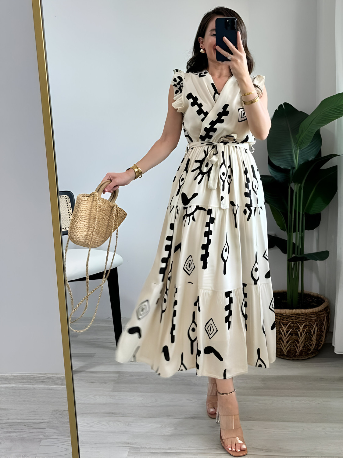 Image of METRONAUT Women Fit and Flare White Midi /Calf Length Dress