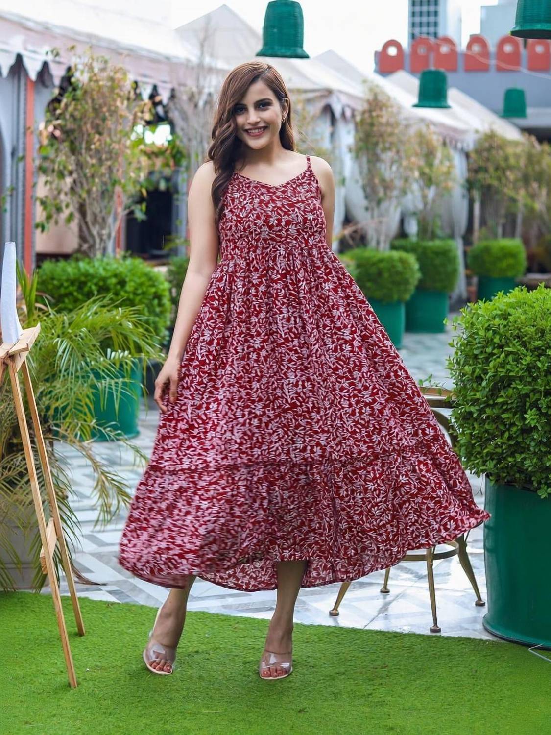 AVYCO Women Fit and Flare Maroon Midi/Calf Length Dress