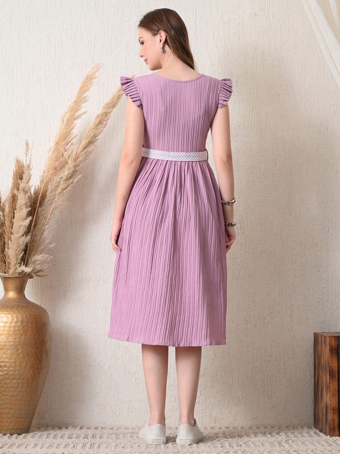 Image of TextileNow Women Fit and Flare Purple Knee Length Dress