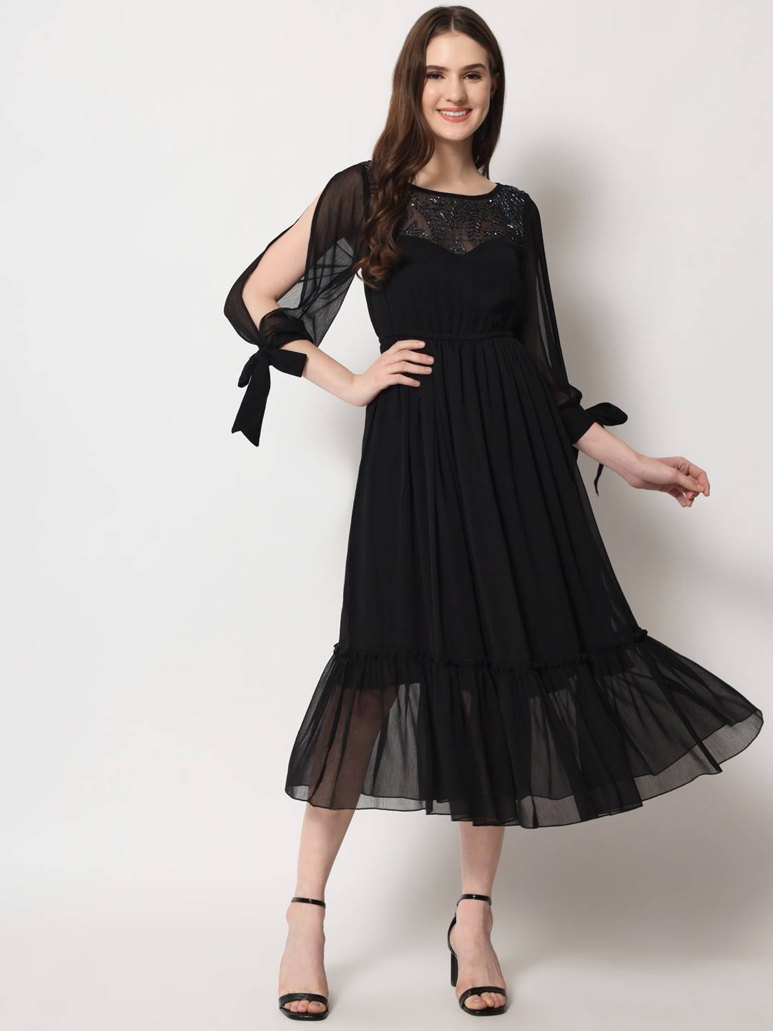 ARDITA Women A-line Black Midi/Calf Length Dress