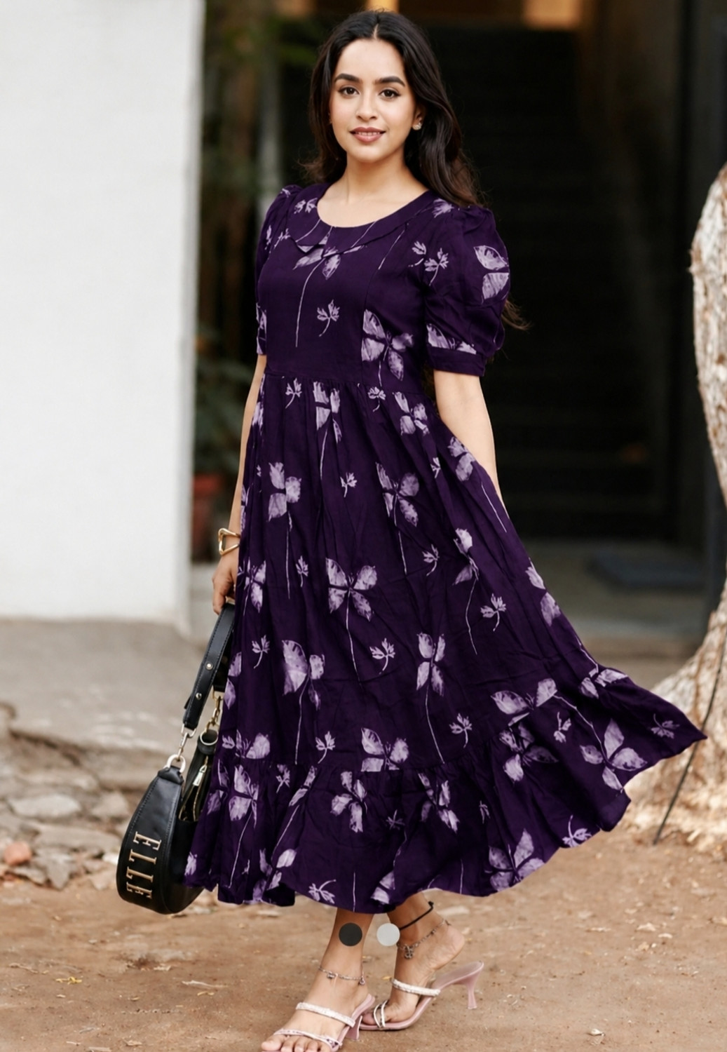 Image of Riyansh Fashion Hub Women Fit and Flare Purple Above Knee /Mid Thigh Length Dress