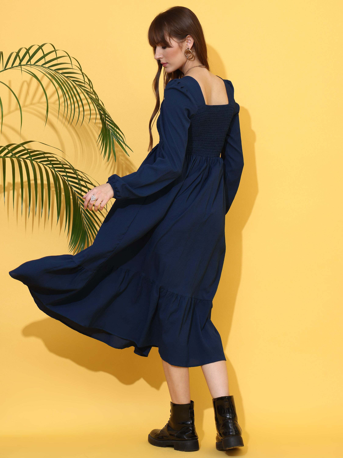 Image of Honky Tonky Women Fit and Flare Dark Blue Below Knee Dress