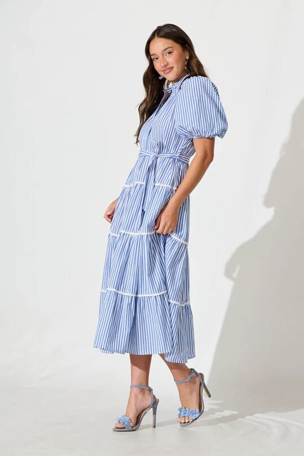 Image of Burgstudio9 Women Fit and Flare Blue Midi /Calf Length Dress