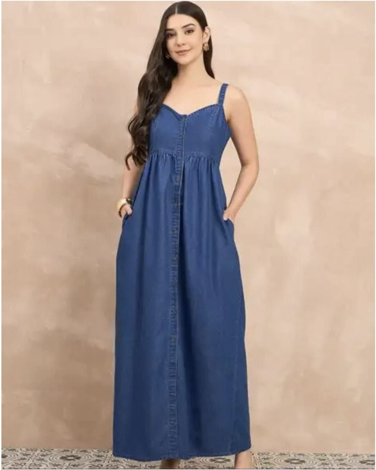 Manggo Women Fit and Flare Blue Maxi/Full Length Dress