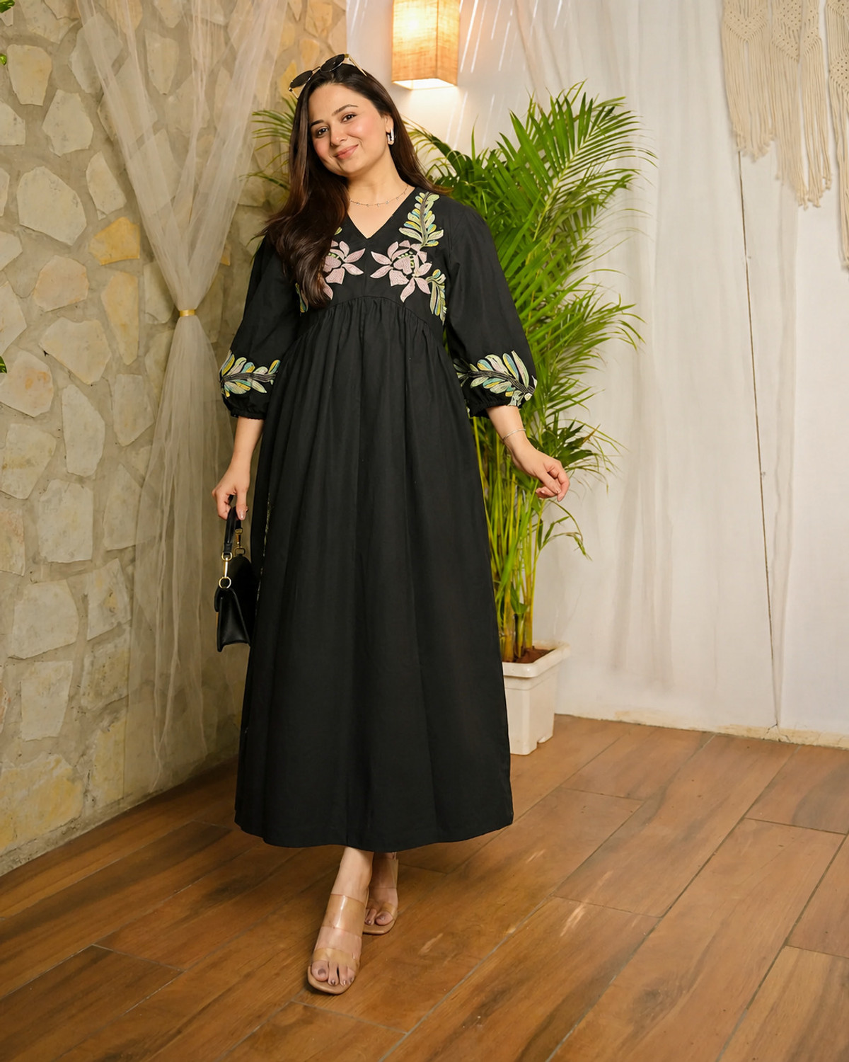 Image of Onixino Women A-line Black Maxi /Full Length Dress
