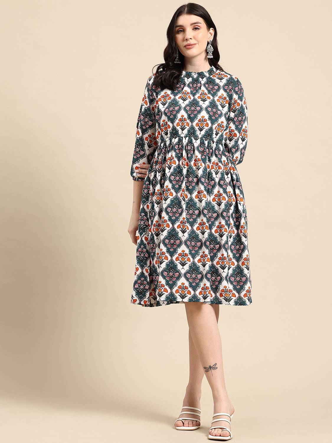 A&k Women Fit and Flare Multicolor Knee Length Dress
