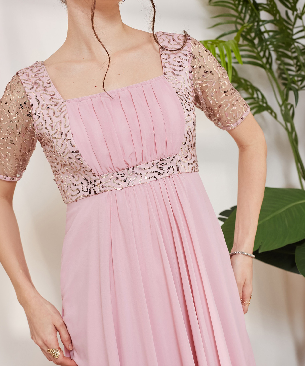 Image of Miss Chase Women Fit and Flare Pink Maxi /Full Length Dress