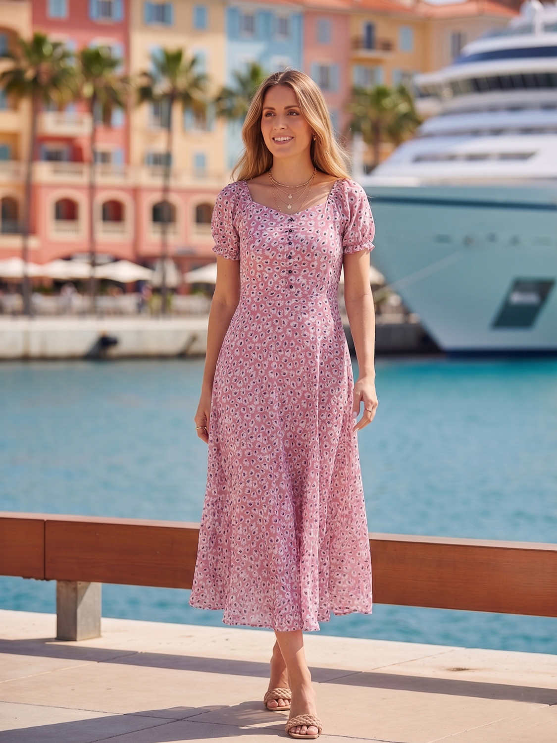 Image of AAYU Women Fit and Flare Pink Midi /Calf Length Dress