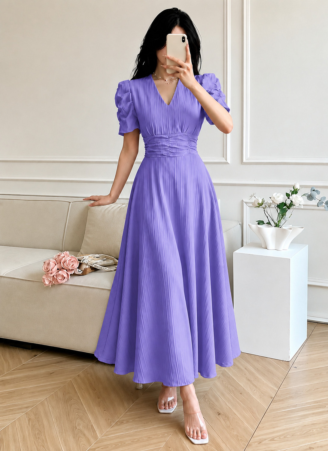 Image of Fabflee Women Fit and Flare Purple Ankle Length Dress