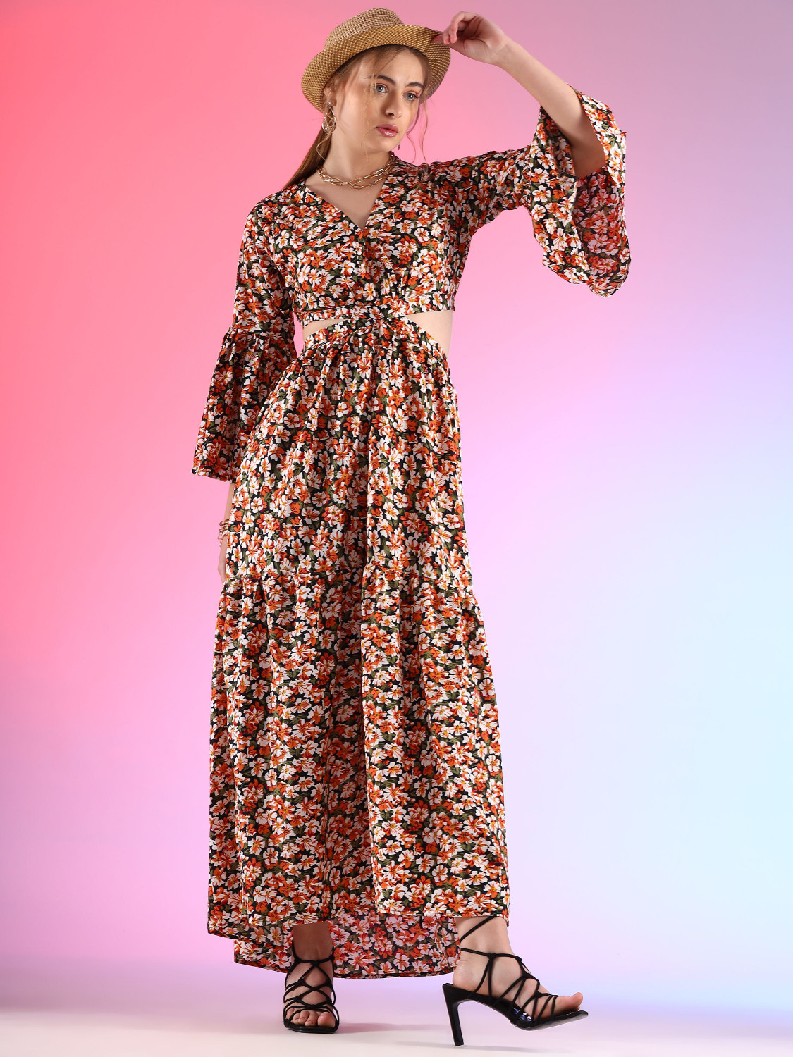 Image of Sheetal Associates Women Fit and Flare Multicolor Maxi /Full Length Dress