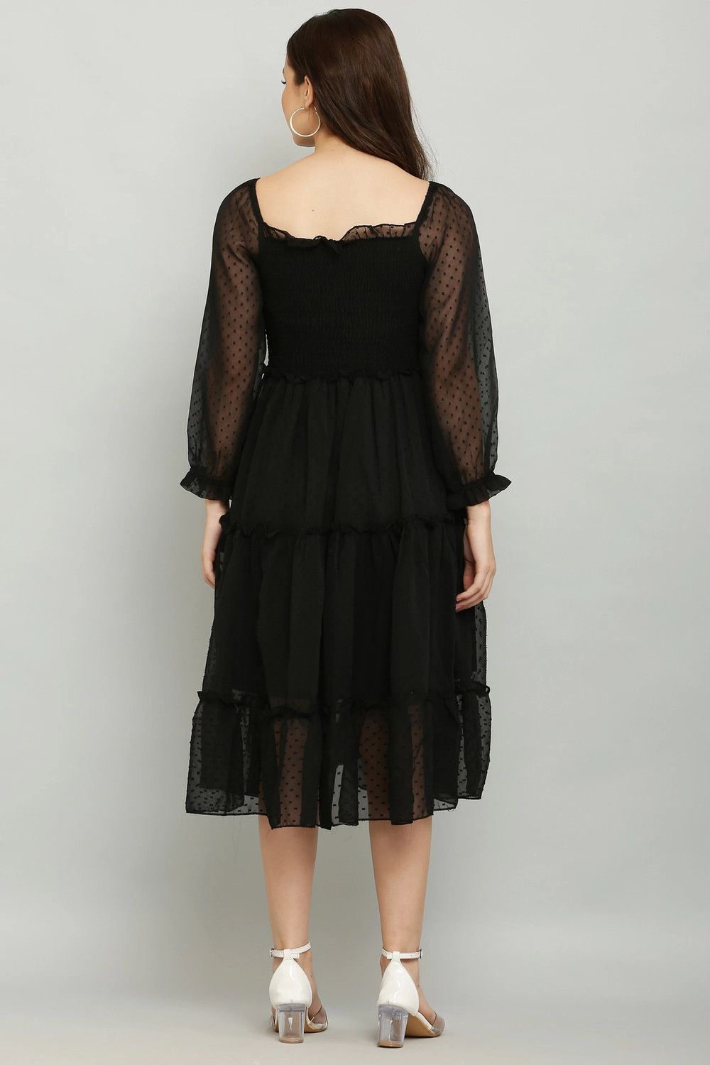 Image of Jazzups enterprises Women Fit and Flare Black Below Knee Dress