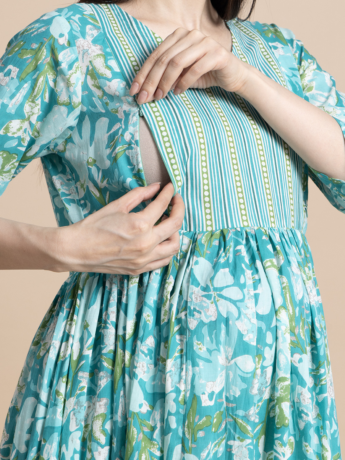 Image of Gujari Women Fit and Flare Light Blue Ankle Length Dress