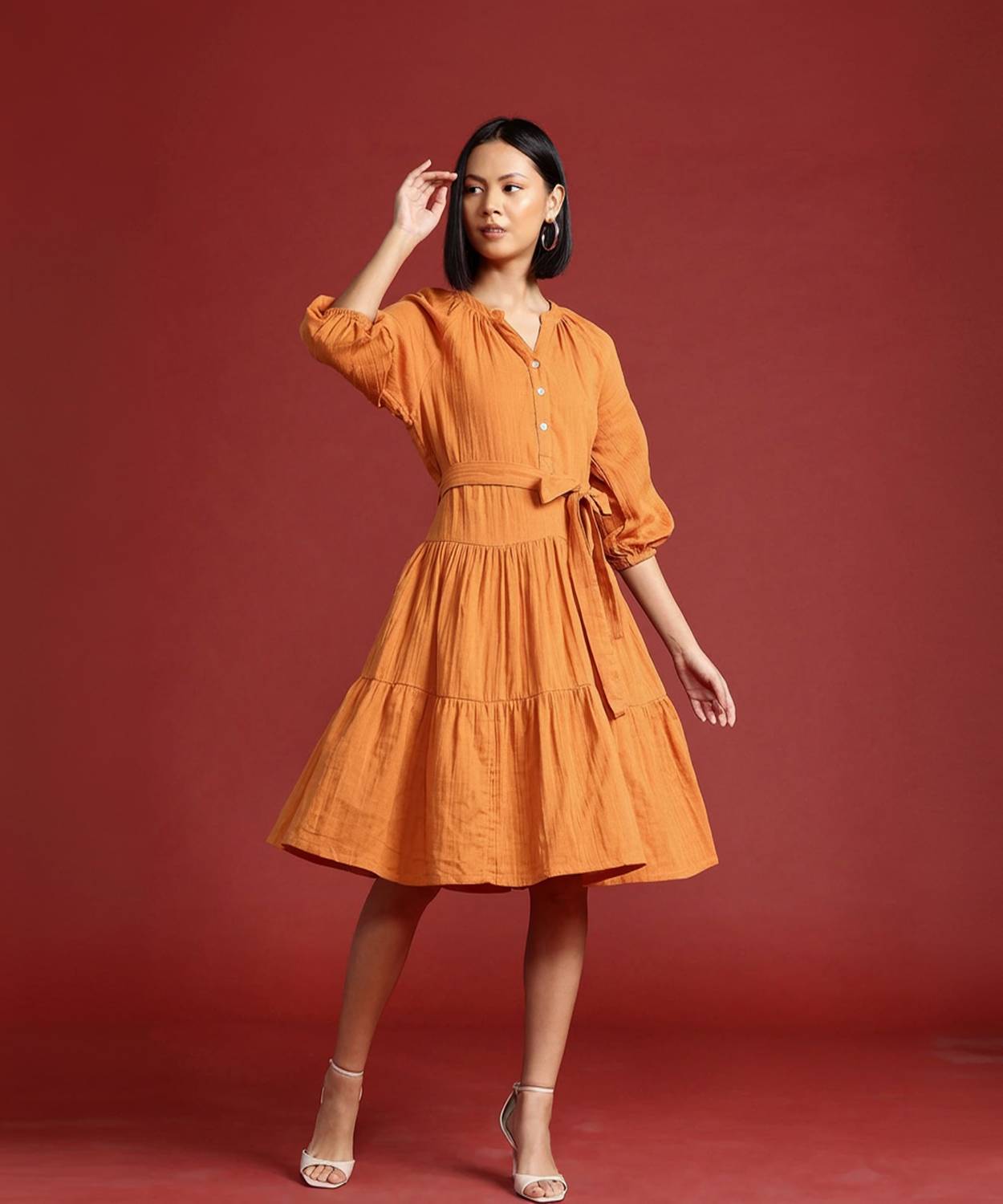 all about you Women A-line Orange Knee Length Dress