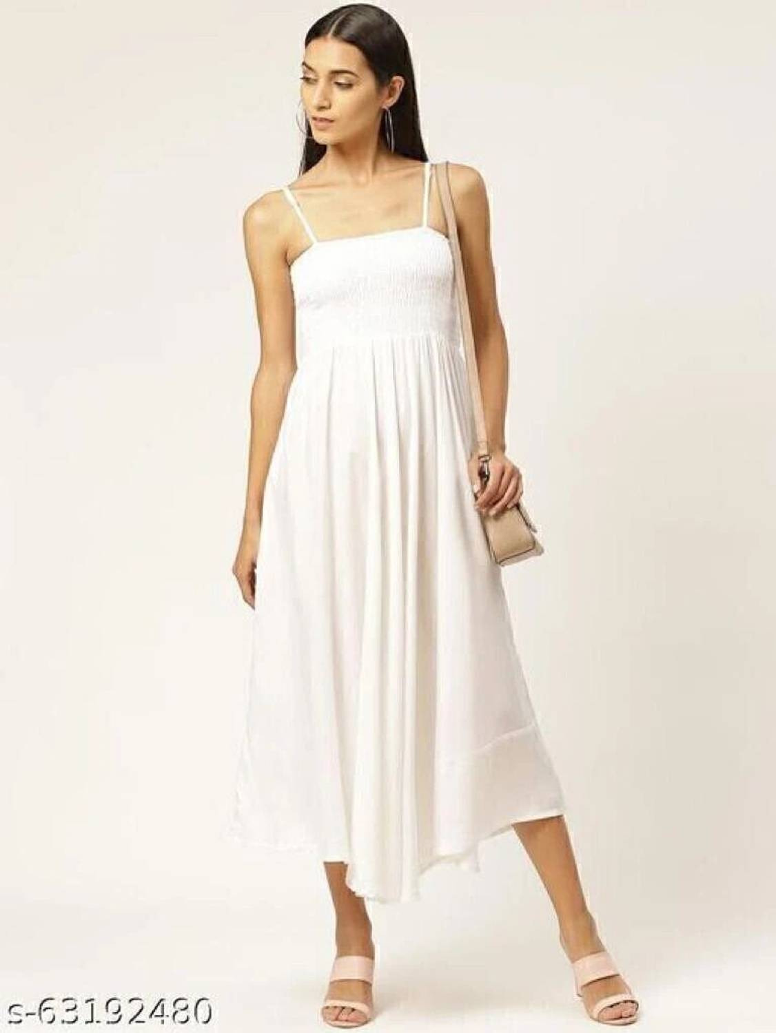 VYMO Women A-line White Below Knee Dress