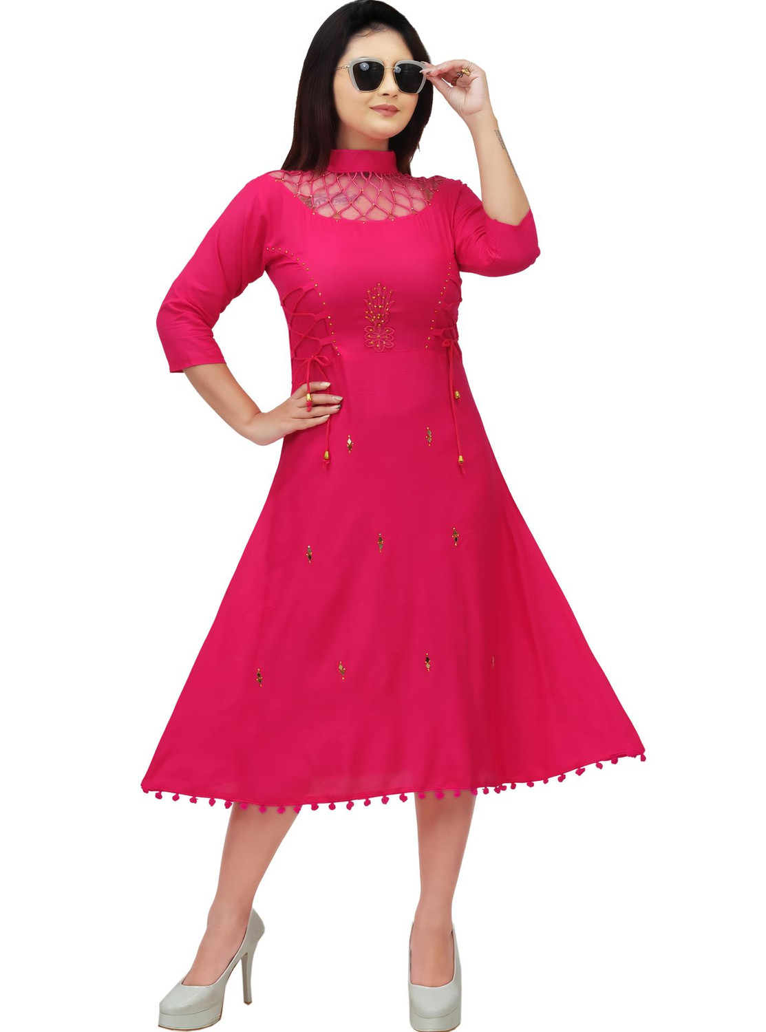 Image of Ayan Women A-line Pink Below Knee Dress