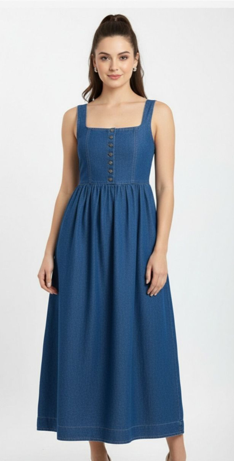 Image of Skin Beauty Women A-line Dark Blue Ankle Length Dress