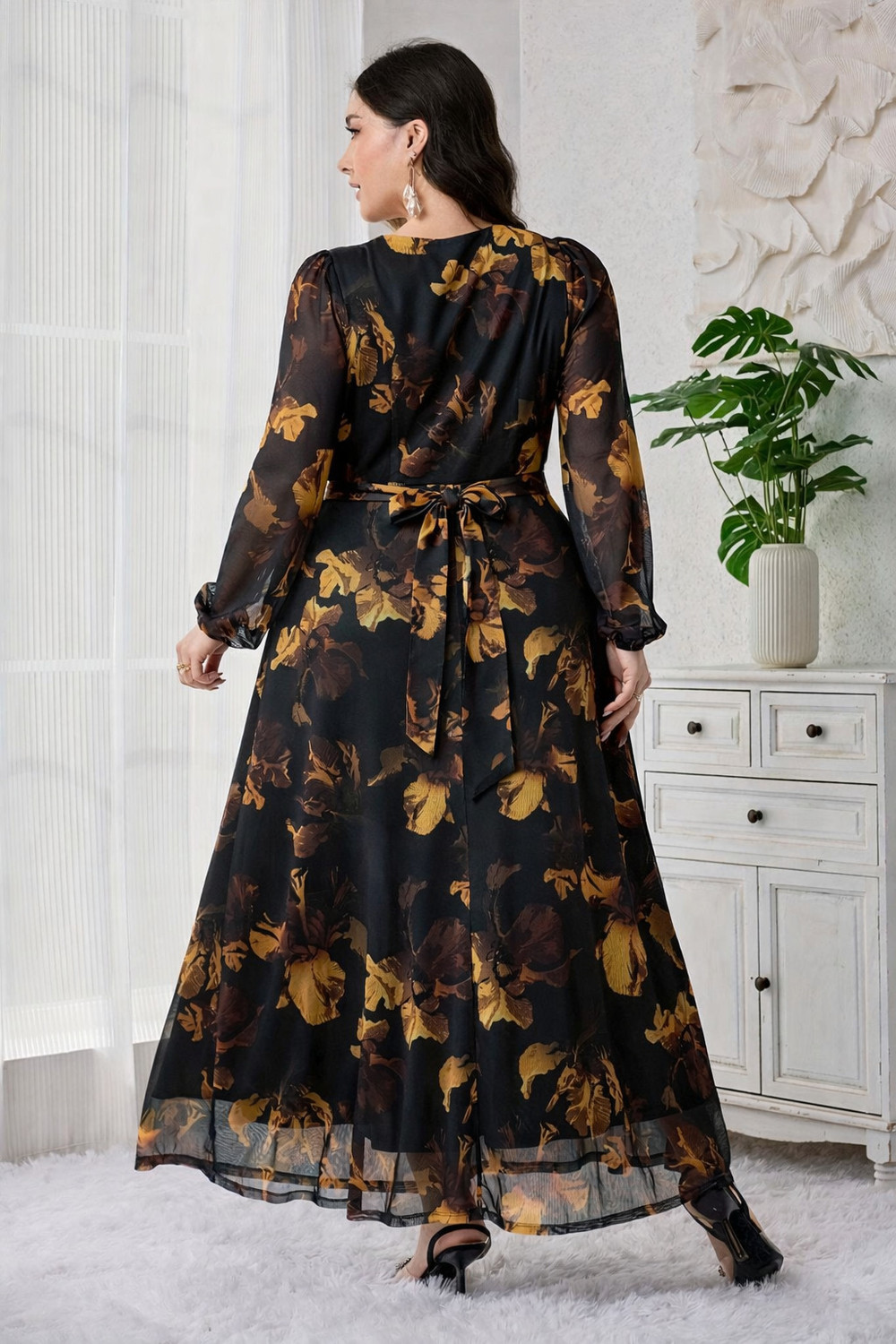 Image of Nautiful Women Wrap Black, Yellow Maxi /Full Length Dress