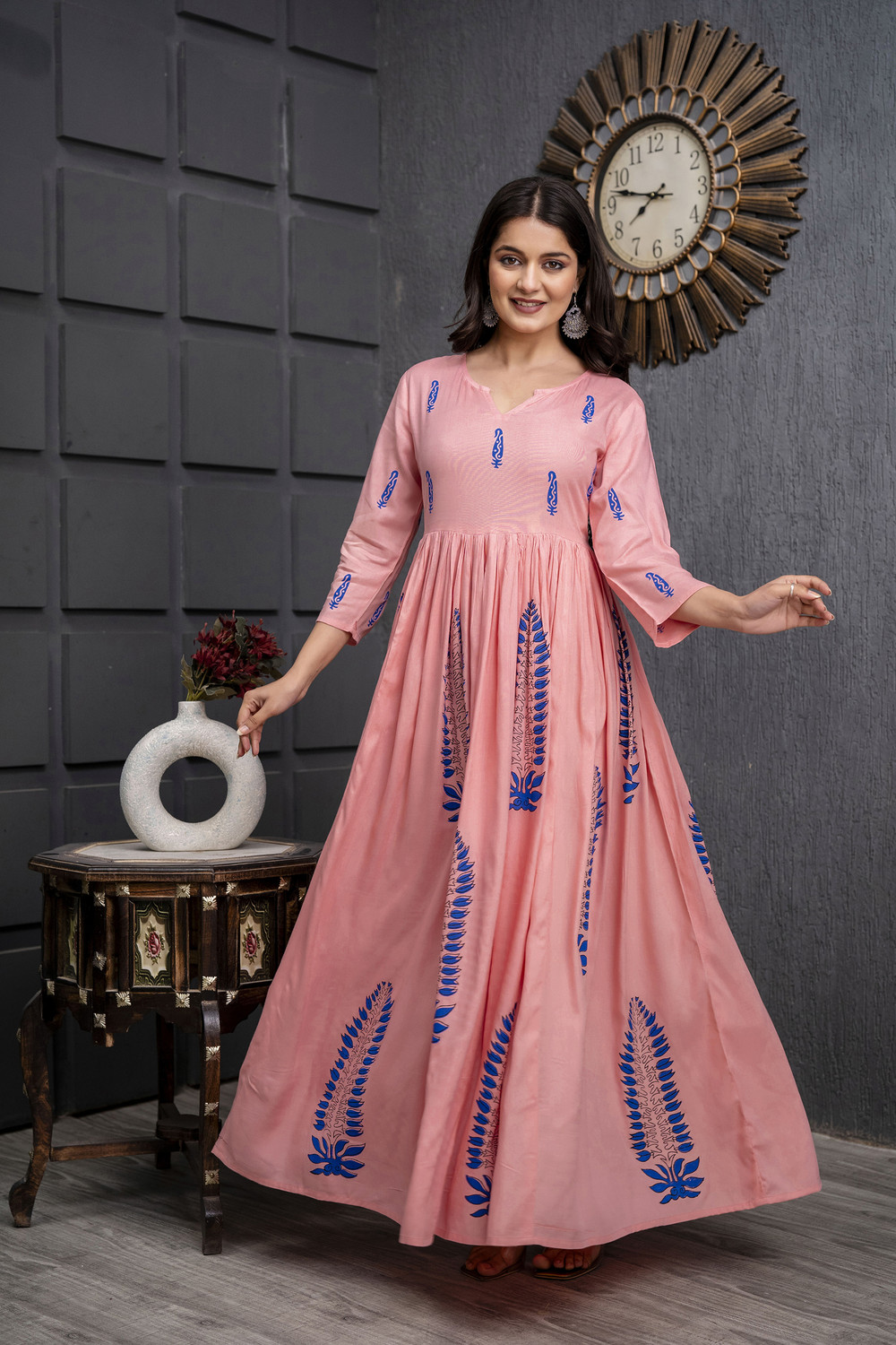 Image of NeeraFashion Women Gown Pink Maxi /Full Length Dress
