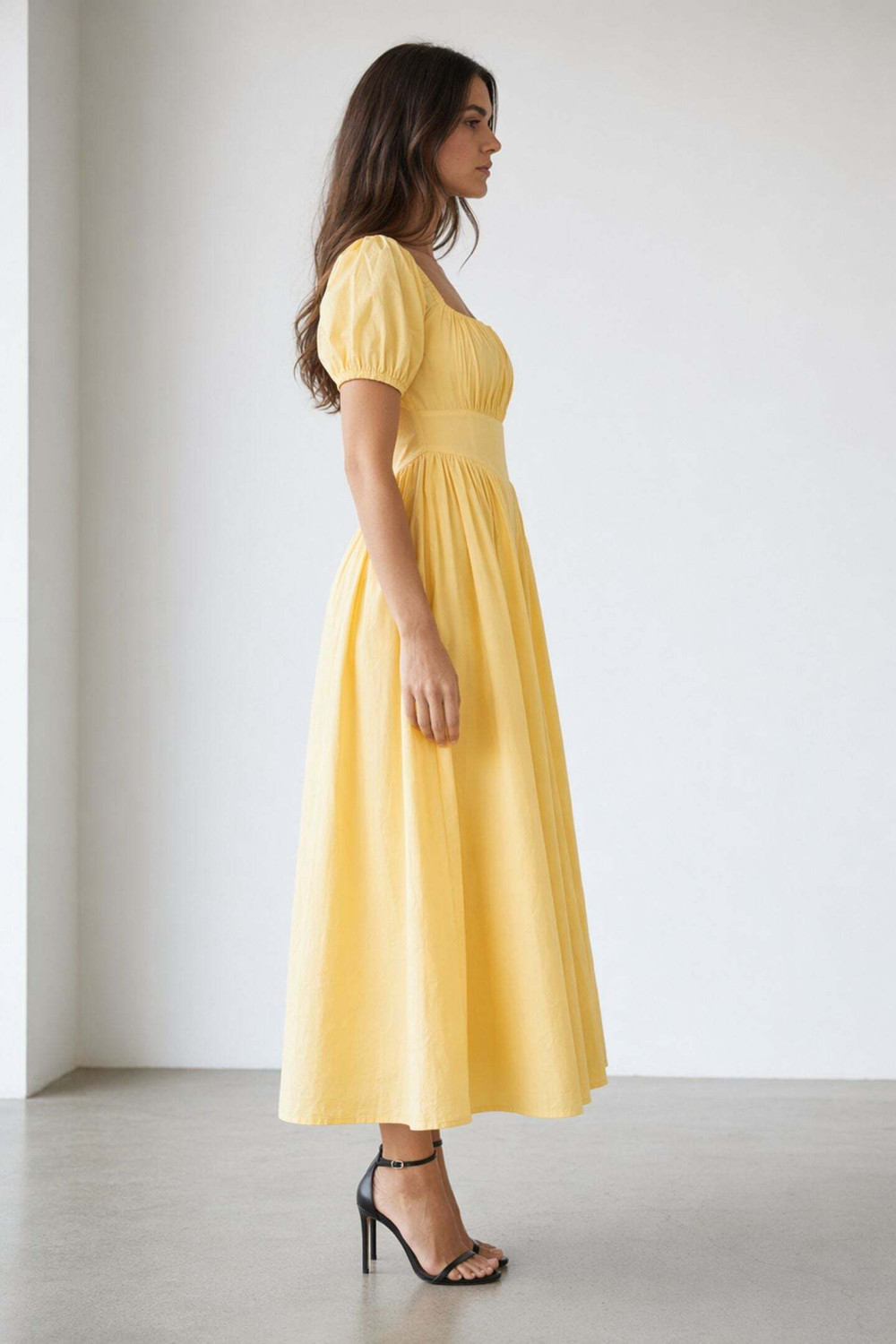 Image of virgio Women Fit and Flare Yellow Midi /Calf Length Dress
