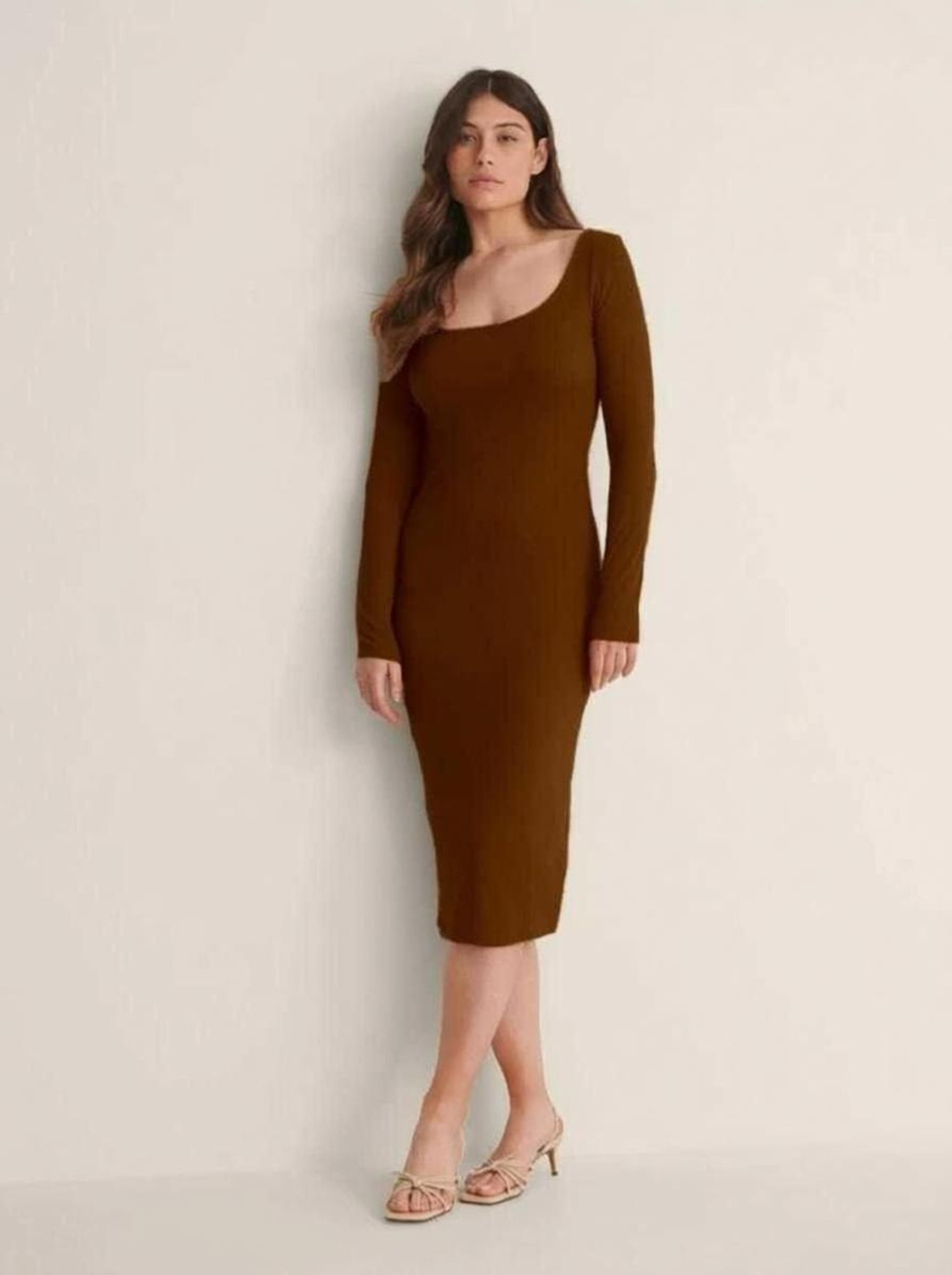 Image of Western Darji Women Bodycon Brown Below Knee Dress