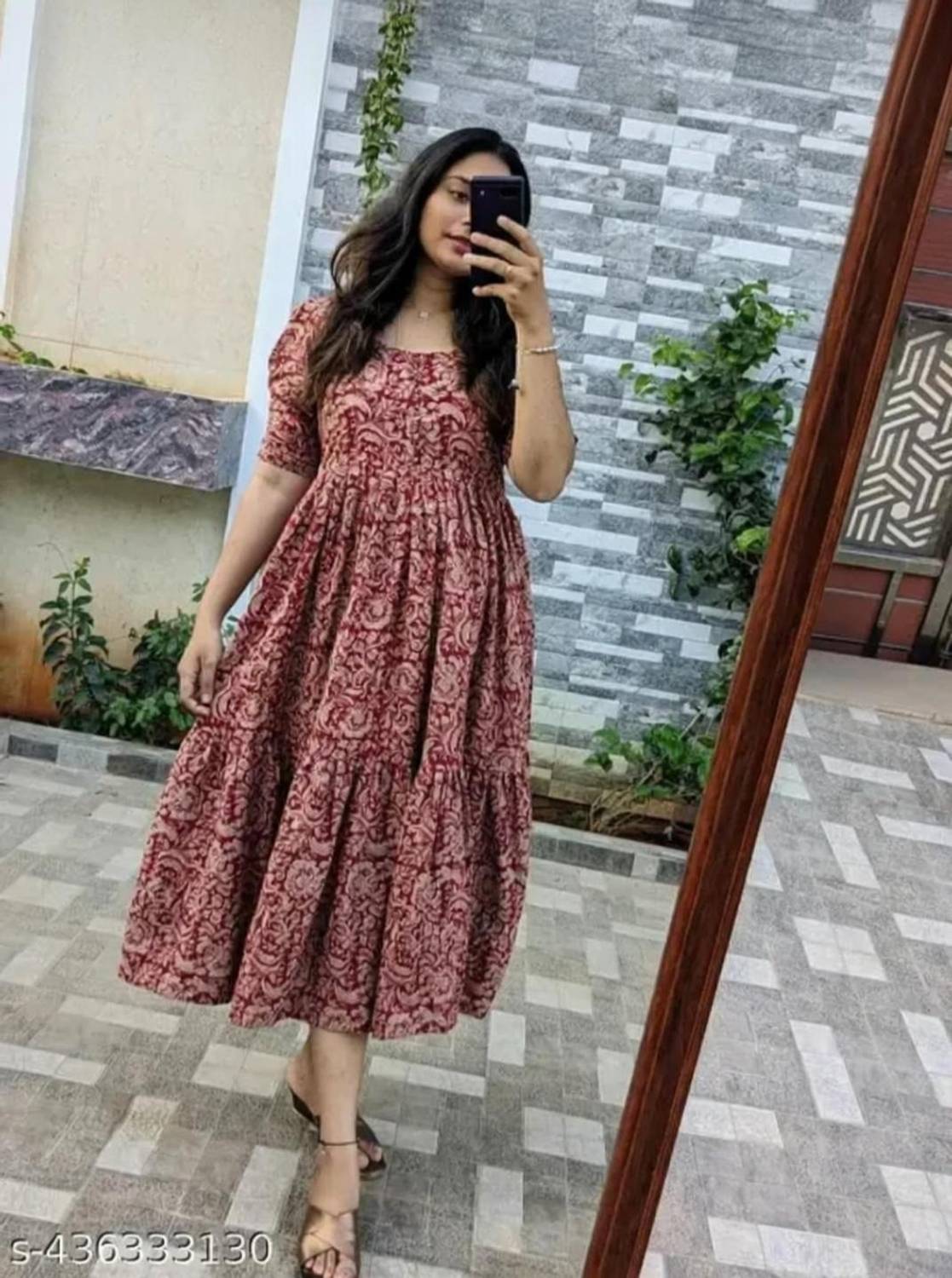 BNT Women Fit and Flare Maroon Midi/Calf Length Dress