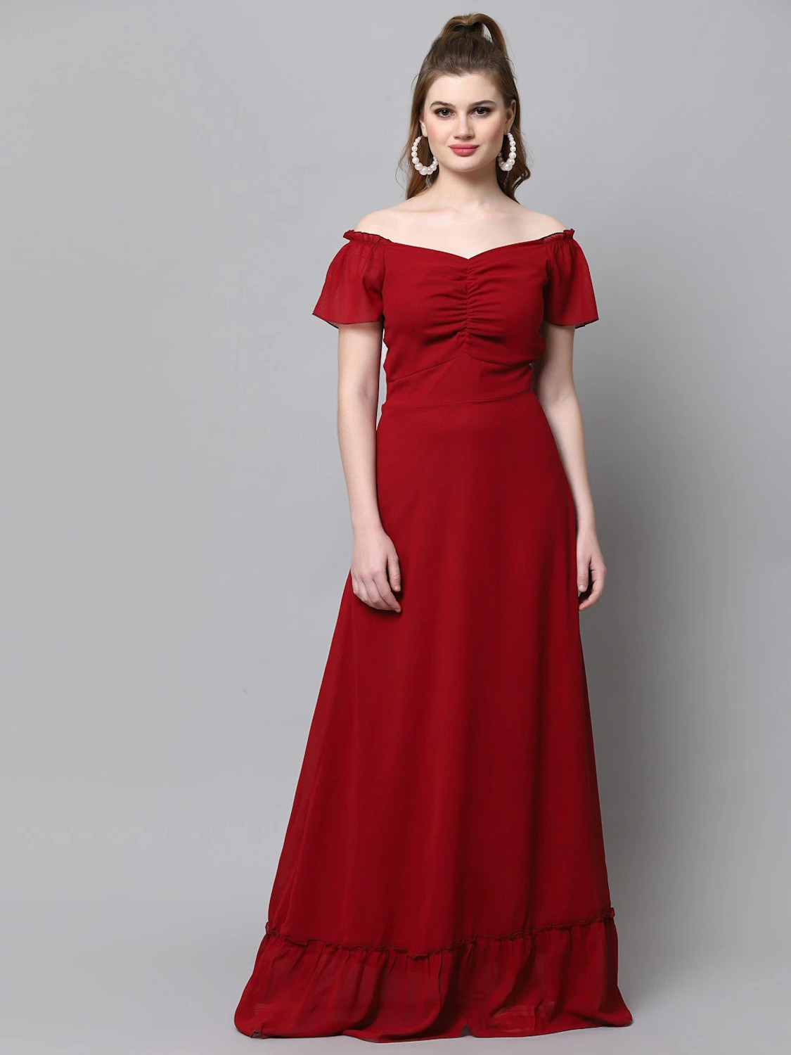 Image of METRONAUT Women Maxi Maroon Full Length Dress