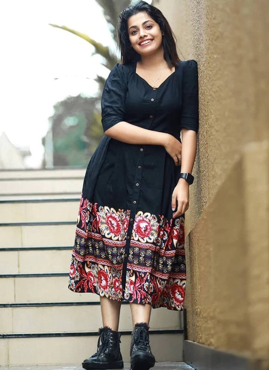 Image of Gulabo Women Fit and Flare Multicolor Midi /Calf Length Dress