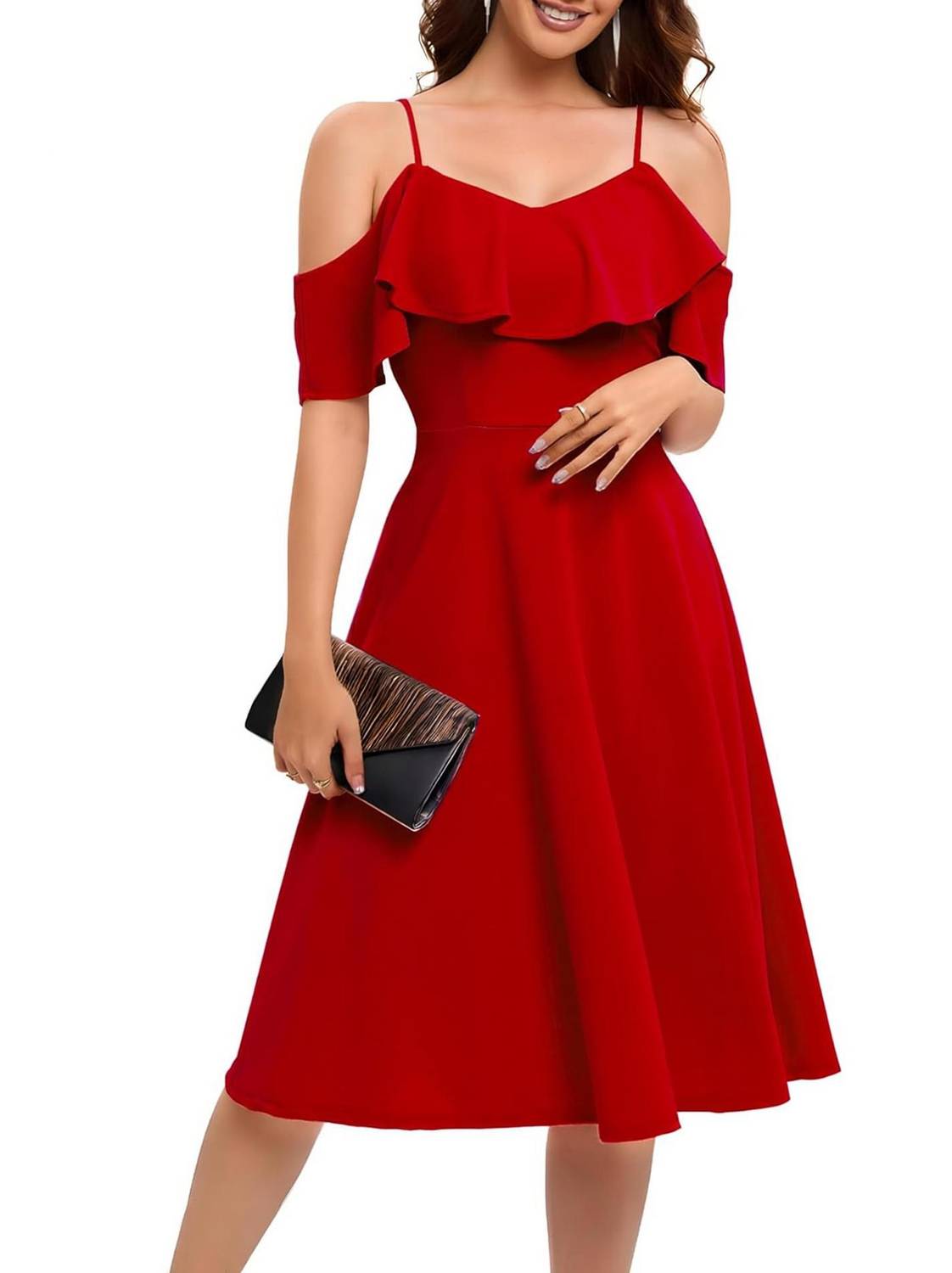 C4D Women Fit and Flare Red Midi/Calf Length Dress