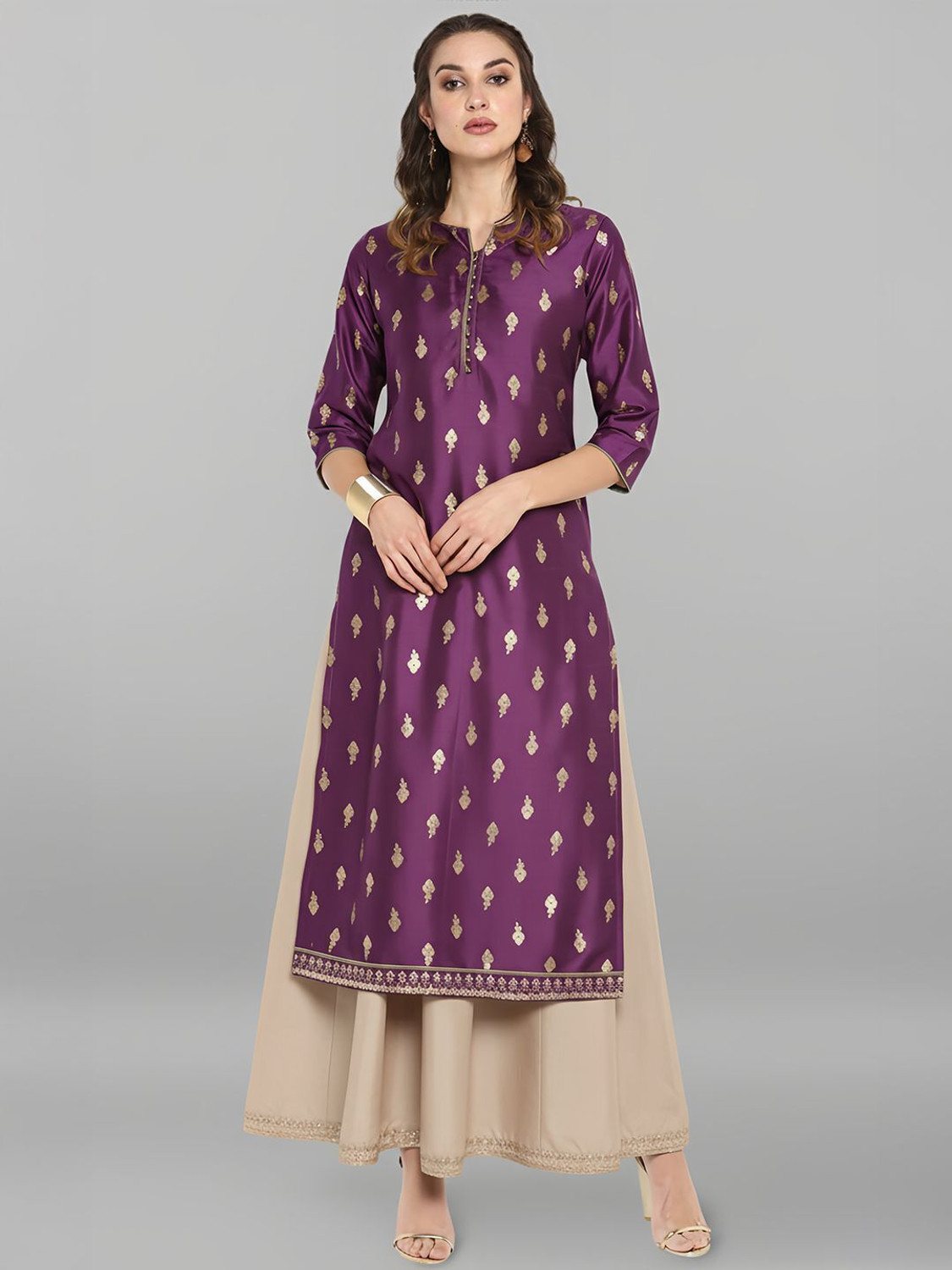 Image of Janasya Women A-line Purple Midi /Calf Length Dress