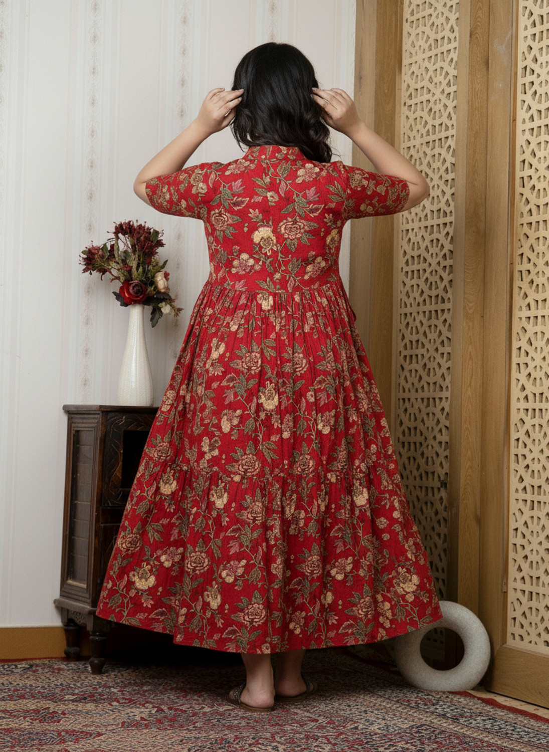 Image of Mialo fashion Women Fit and Flare Red Below Knee Dress