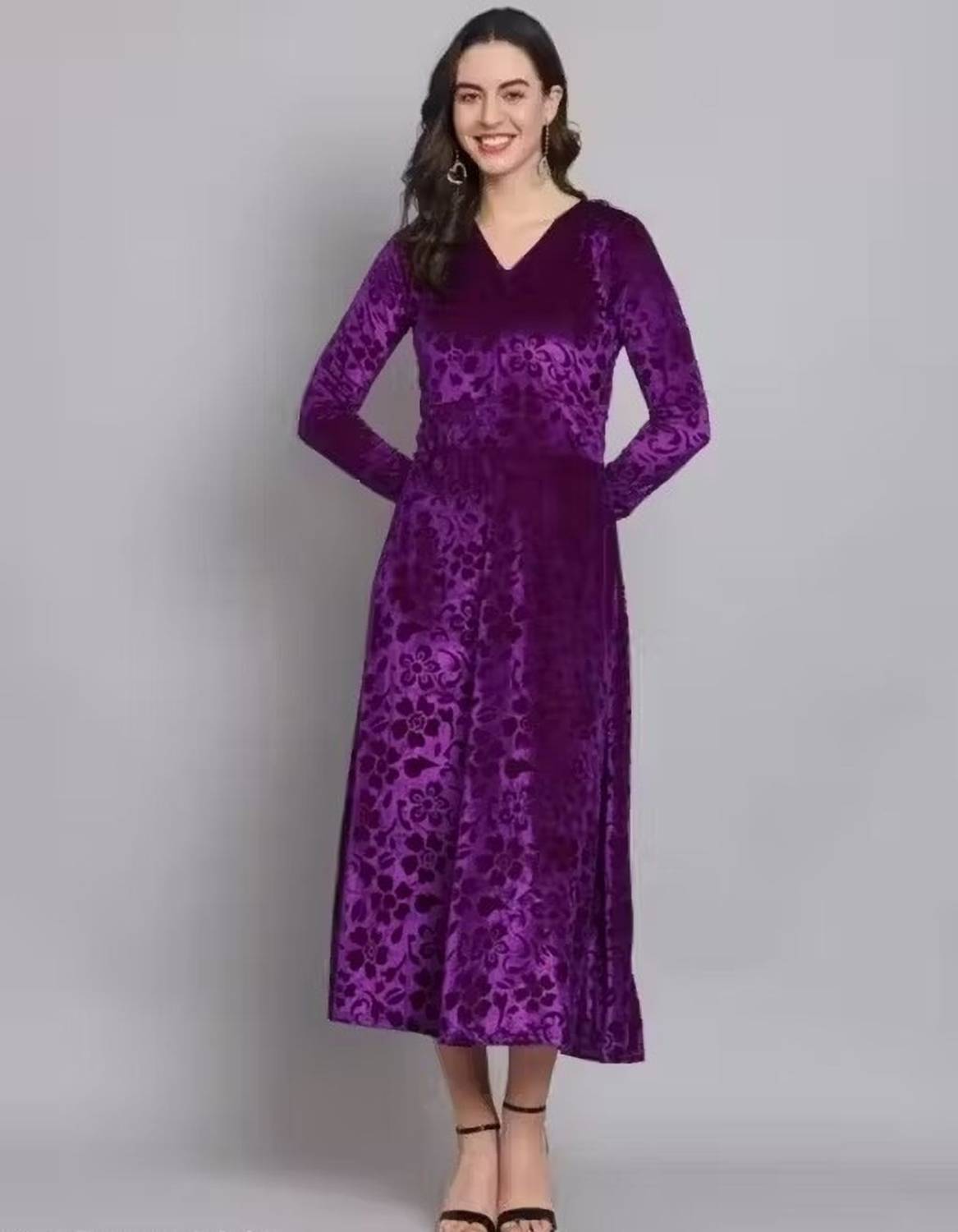 TRUE WESTIES Women A-line Purple Ankle Length Dress