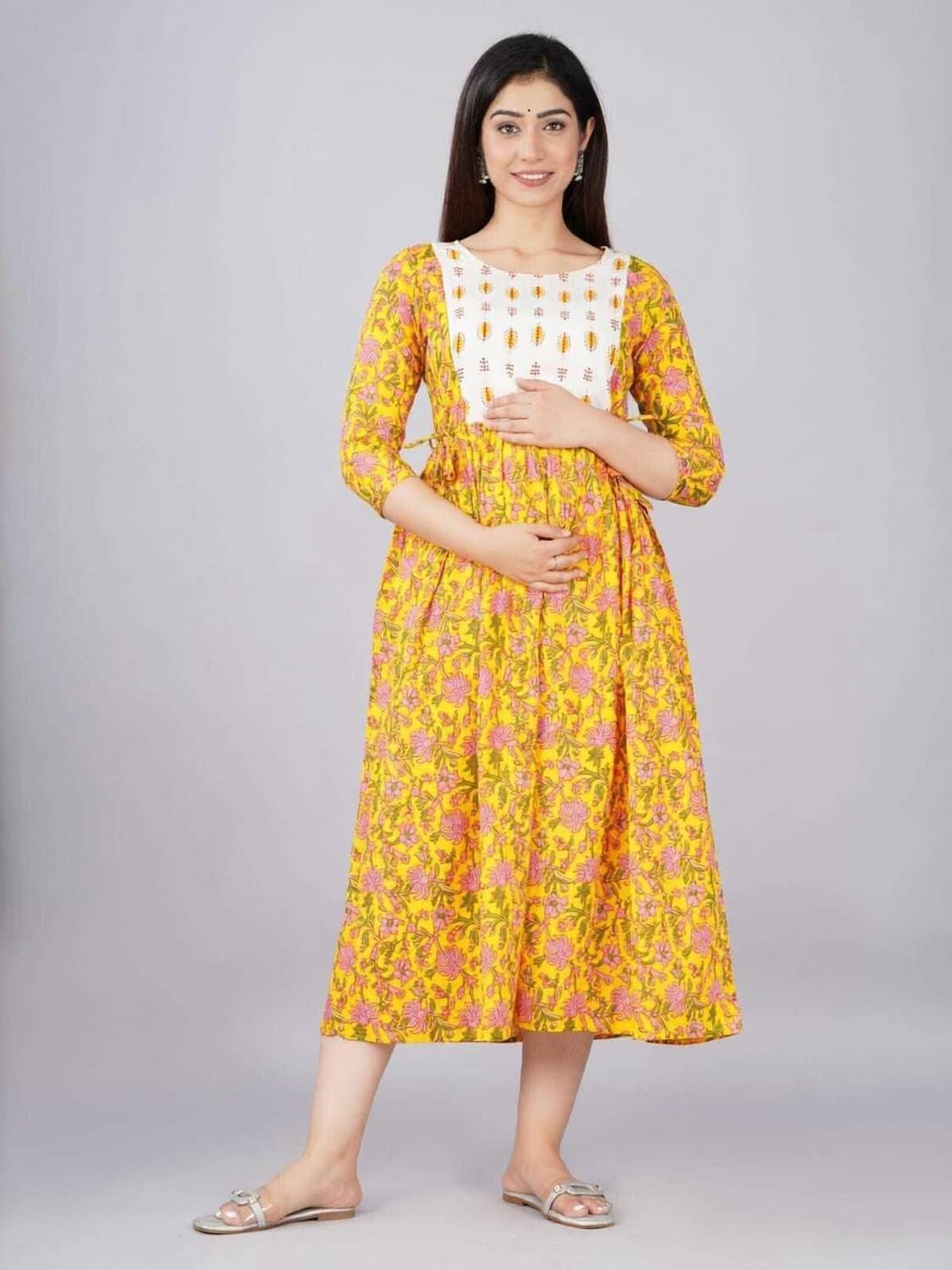 ARKAVYA Women Fit and Flare Yellow Midi/Calf Length Dress