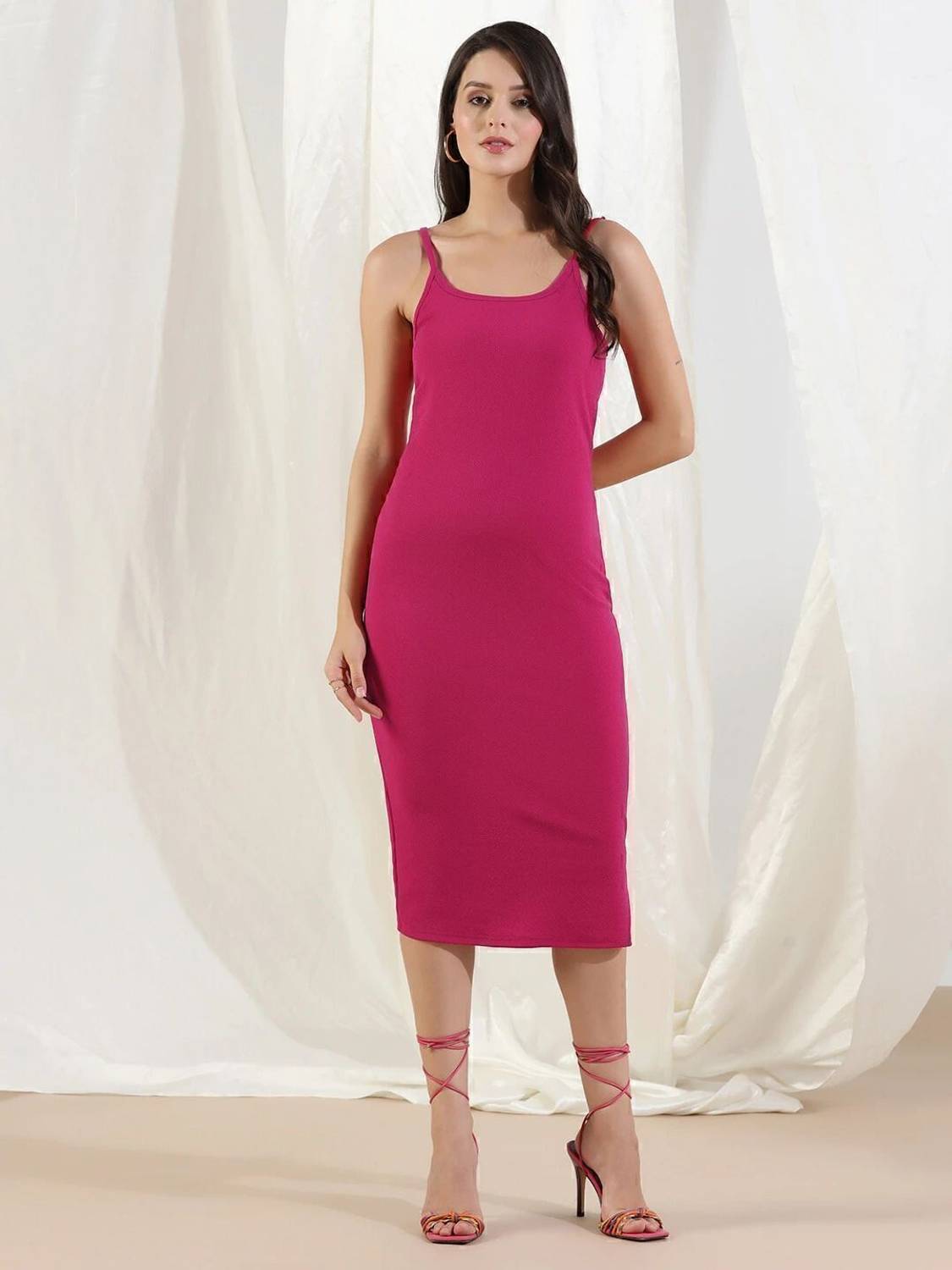 AA-HA! Women Bodycon Pink Below Knee Dress
