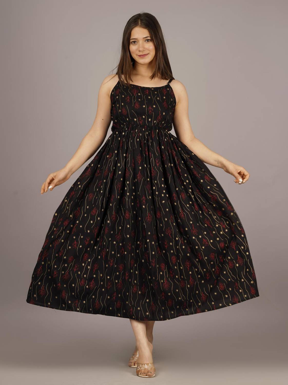Bhawanaprint Women Maxi Black Ankle Length Dress