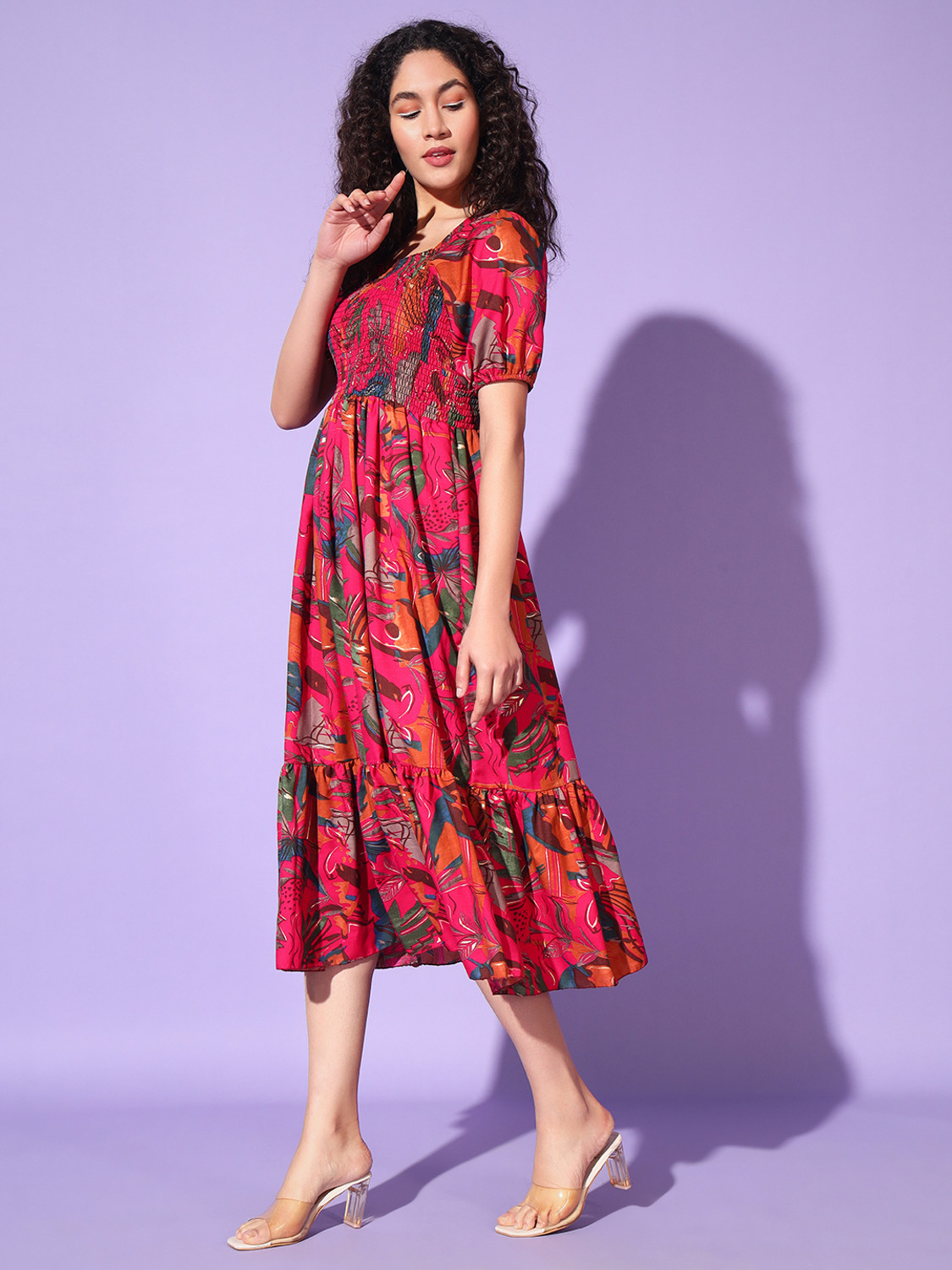 Image of starword Women Fit and Flare Pink Below Knee Dress