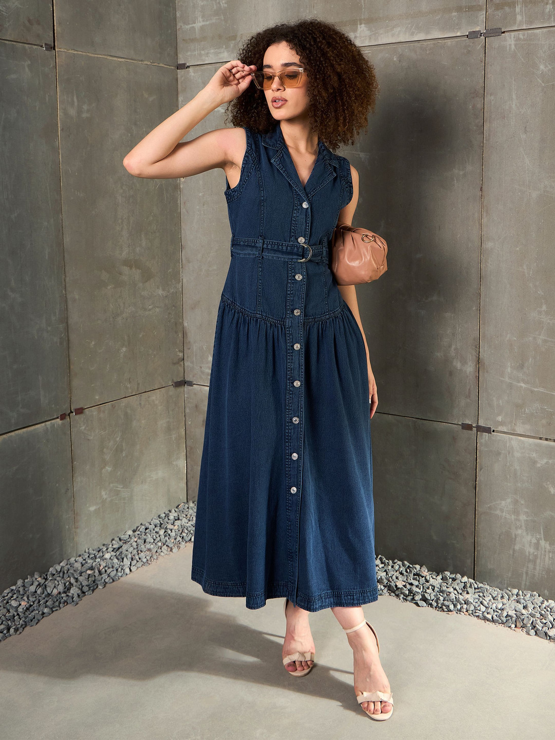 Image of SASSAFRAS Women Fit and Flare Blue Maxi /Full Length Dress