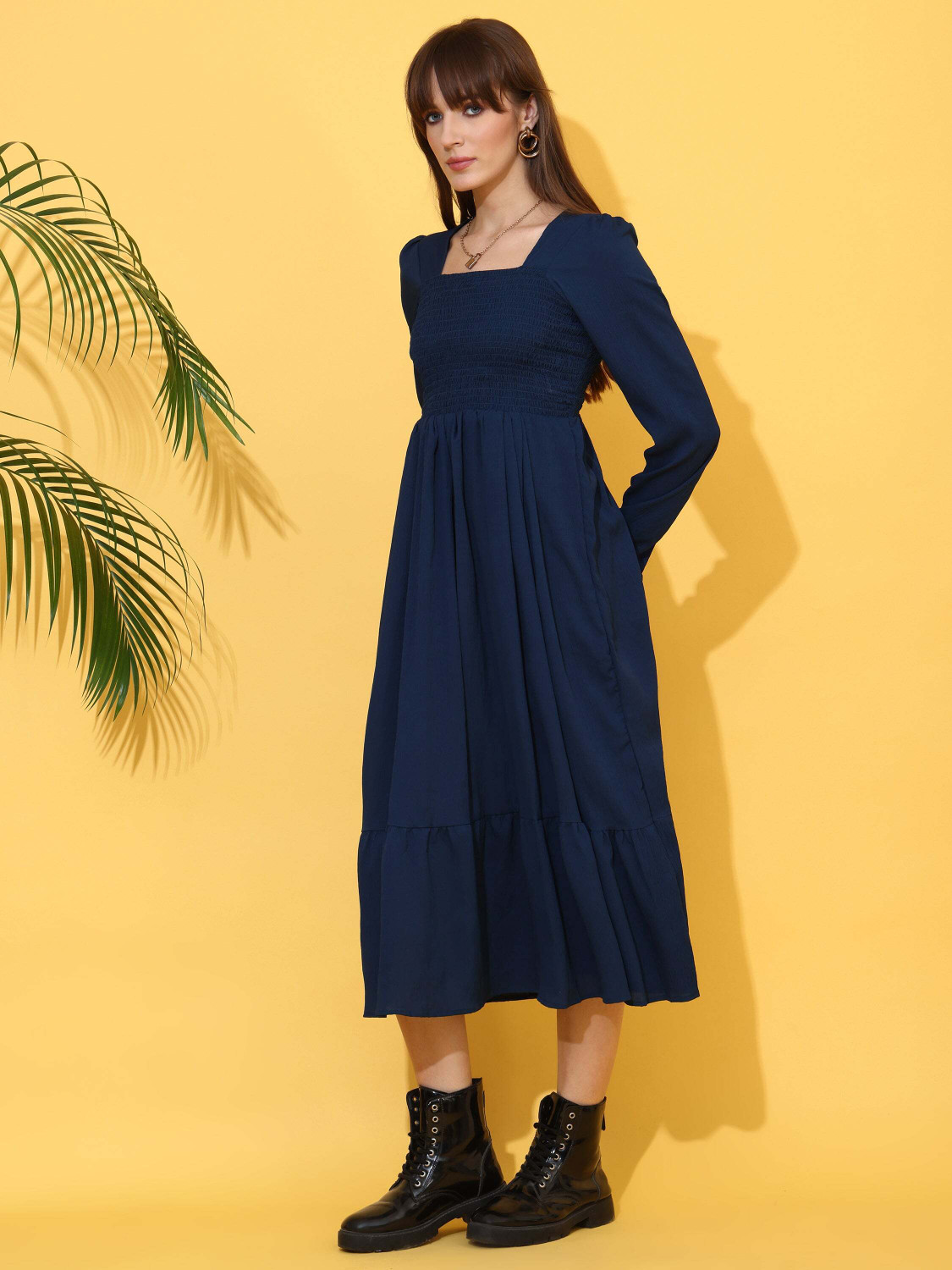 Image of Honky Tonky Women Fit and Flare Dark Blue Below Knee Dress