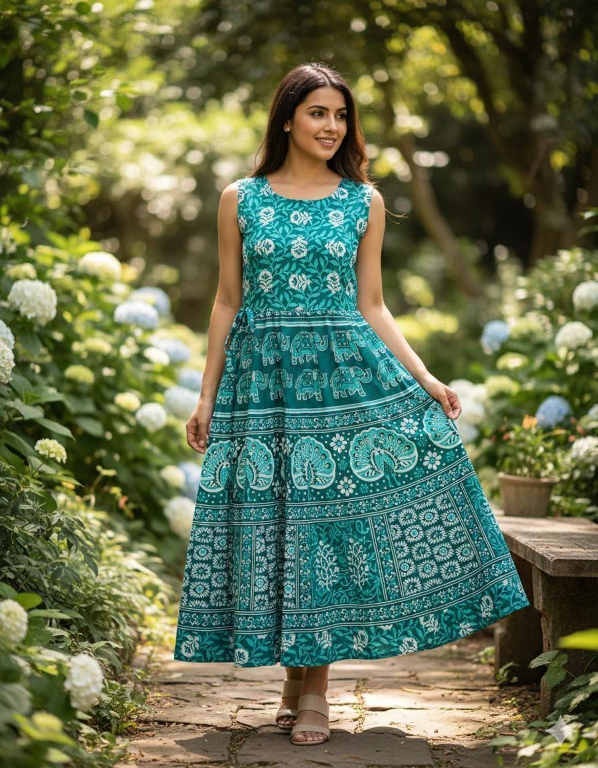 ANUNJA Women Fit and Flare Light Blue Midi/Calf Length Dress
