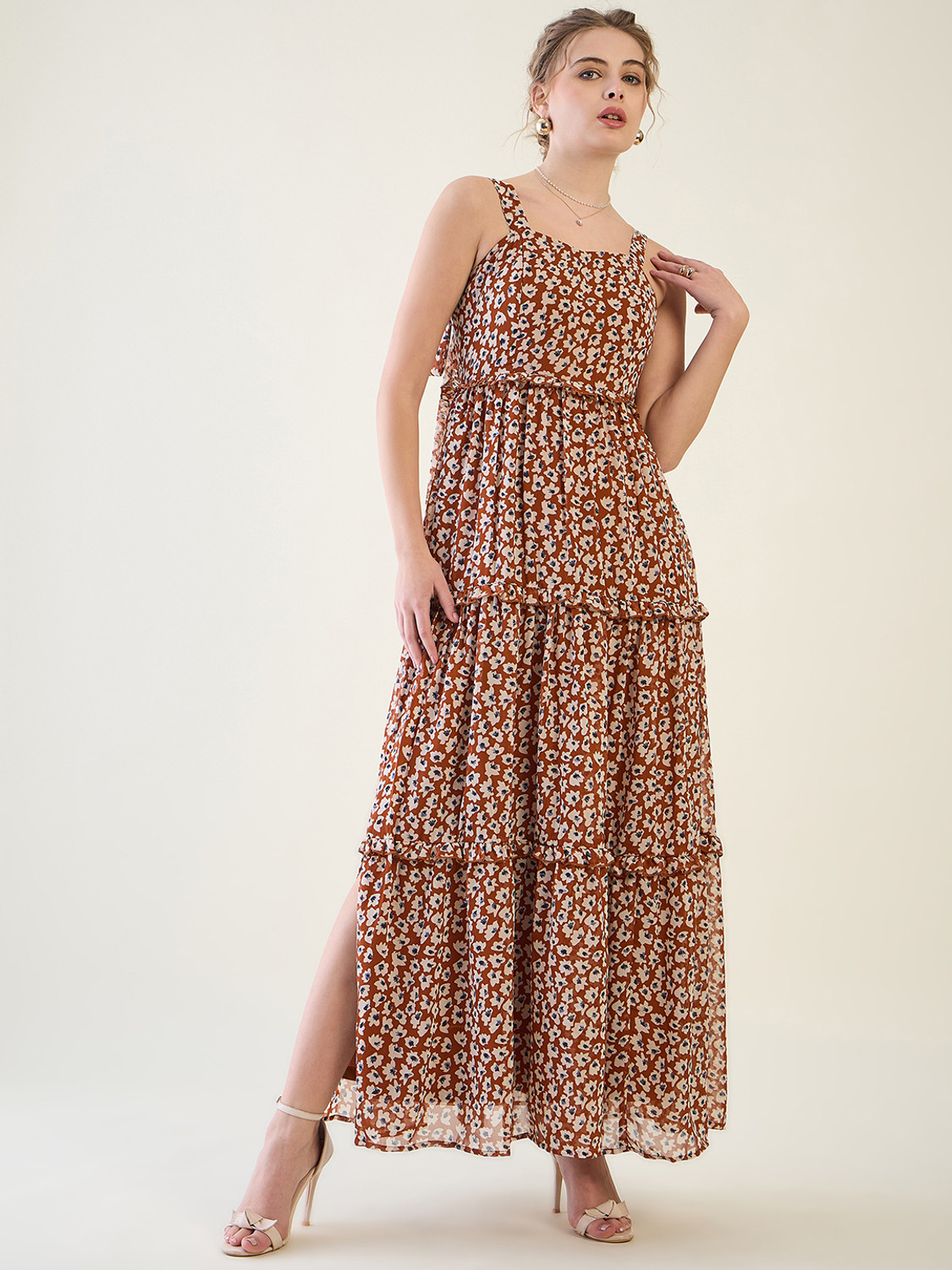 Image of AAYU Women Maxi Brown Full Length Dress