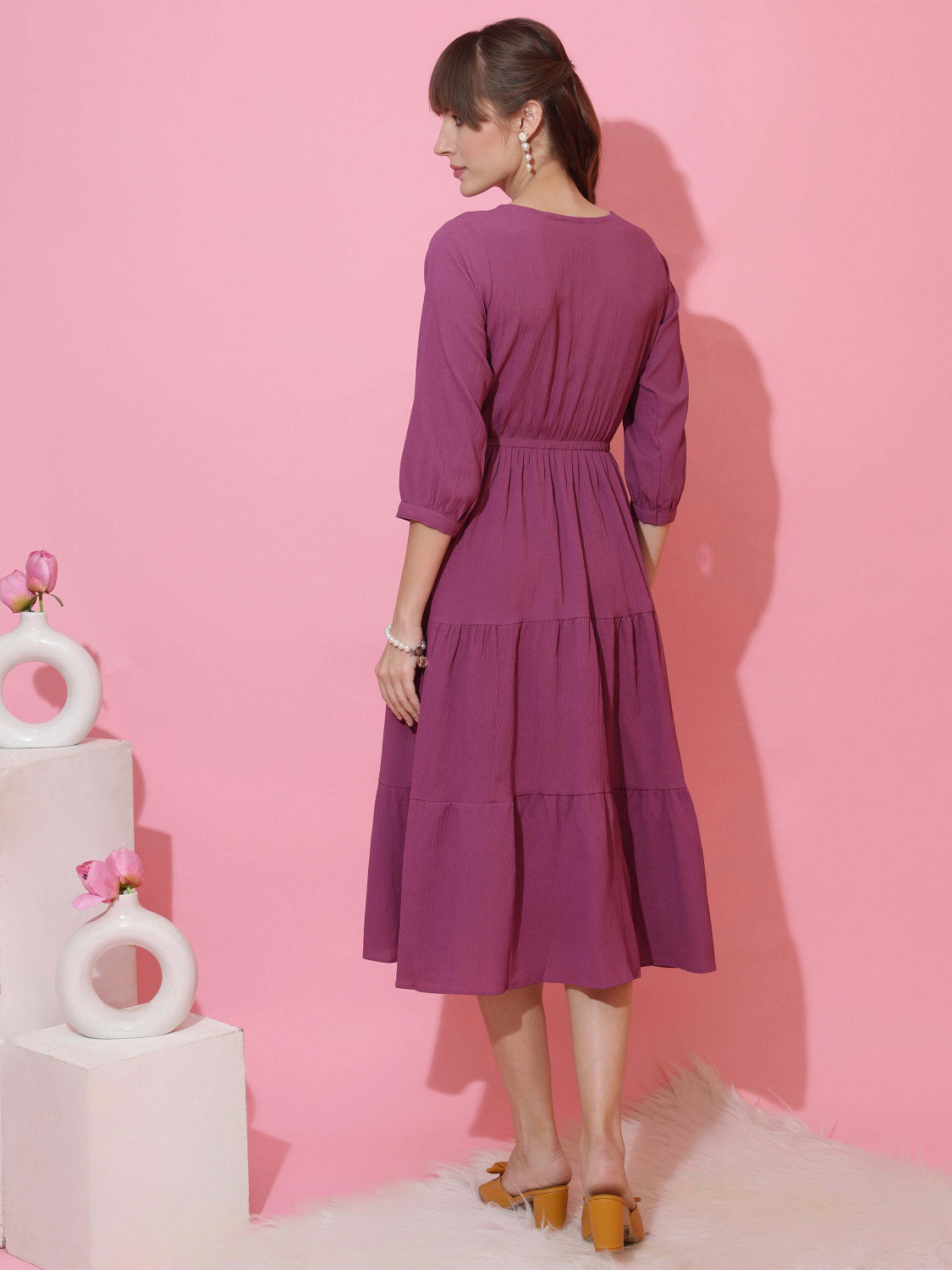 Image of Sheetal Associates Women Fit and Flare Purple Midi /Calf Length Dress