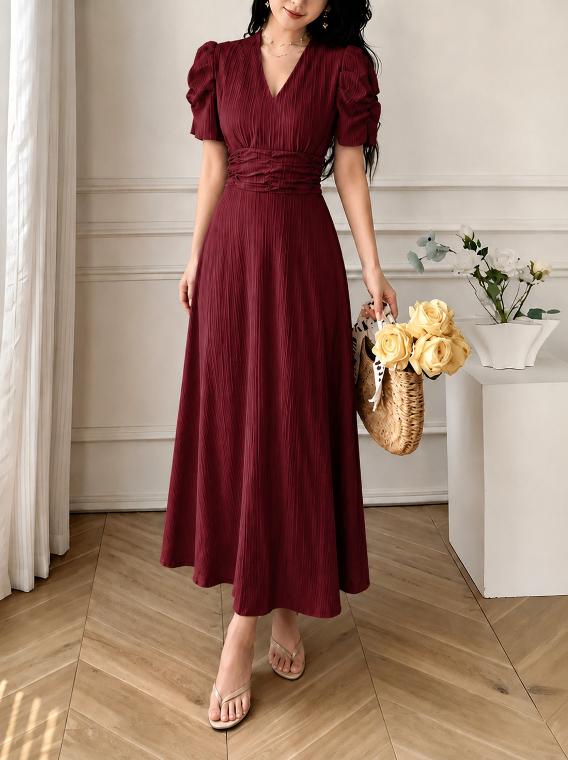 Image of METRONAUT Women A-line Maroon Ankle Length Dress
