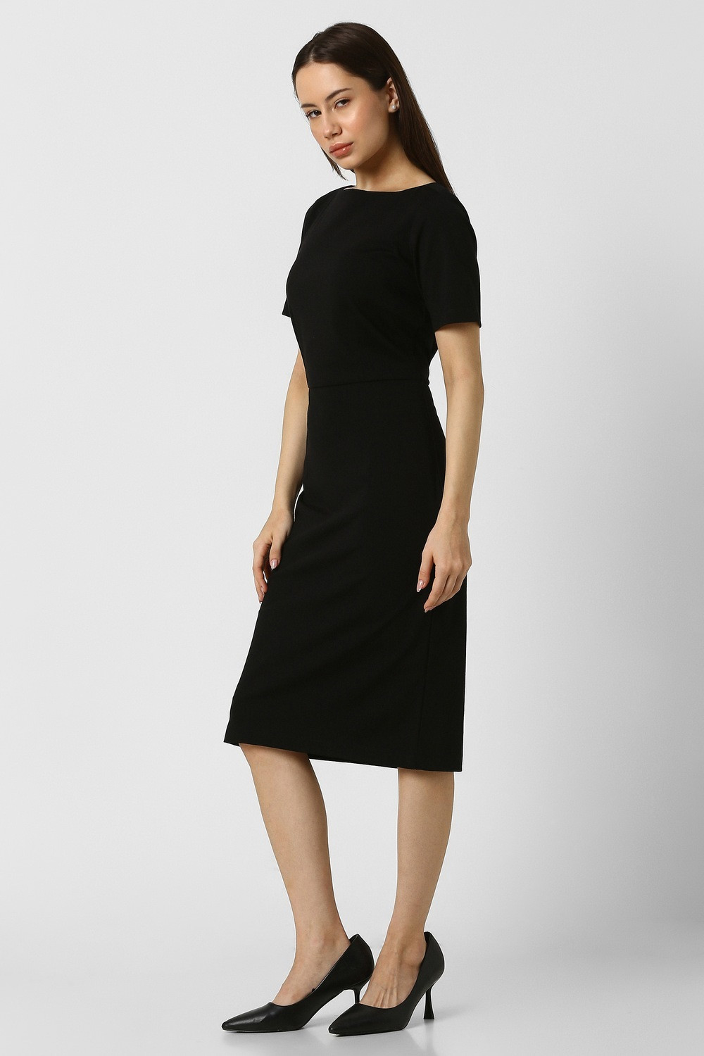 Image of VAN HEUSEN Women Fit and Flare Black Knee Length Dress