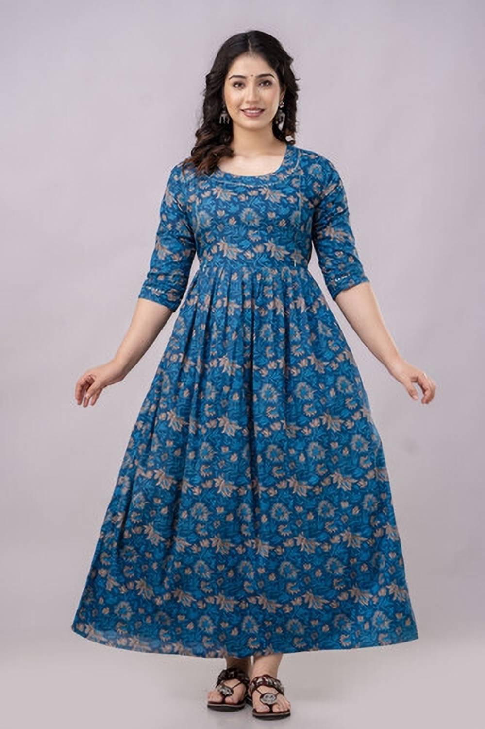 AAVRITTIQUEENS Women Fit and Flare Blue Ankle Length Dress