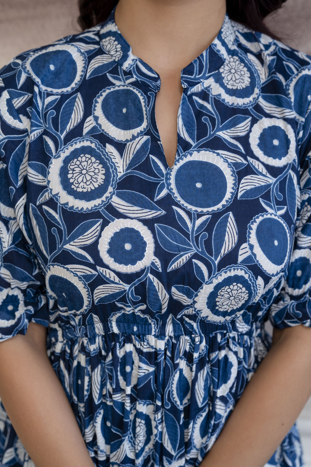 Image of FebQ Women Fit and Flare Blue Below Knee Dress